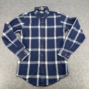 Wedgefield Mens Plaid Button Down Shirt Navy Blue White Red Long Sleeve Size S